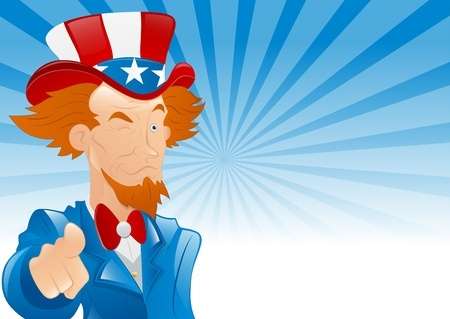 Uncle sam figure pointing with blue background