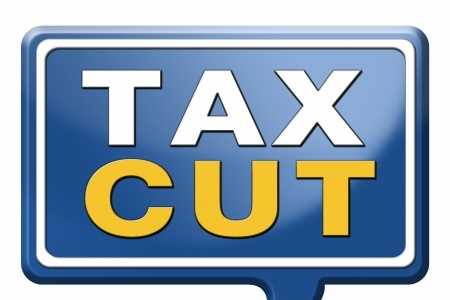 Blue sign depicting tax cut