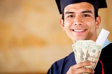 male college student holding cash