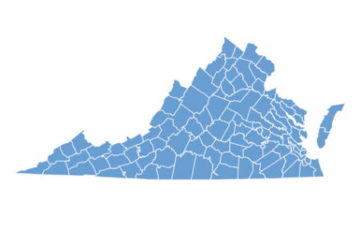 Blue map of Virginia counties